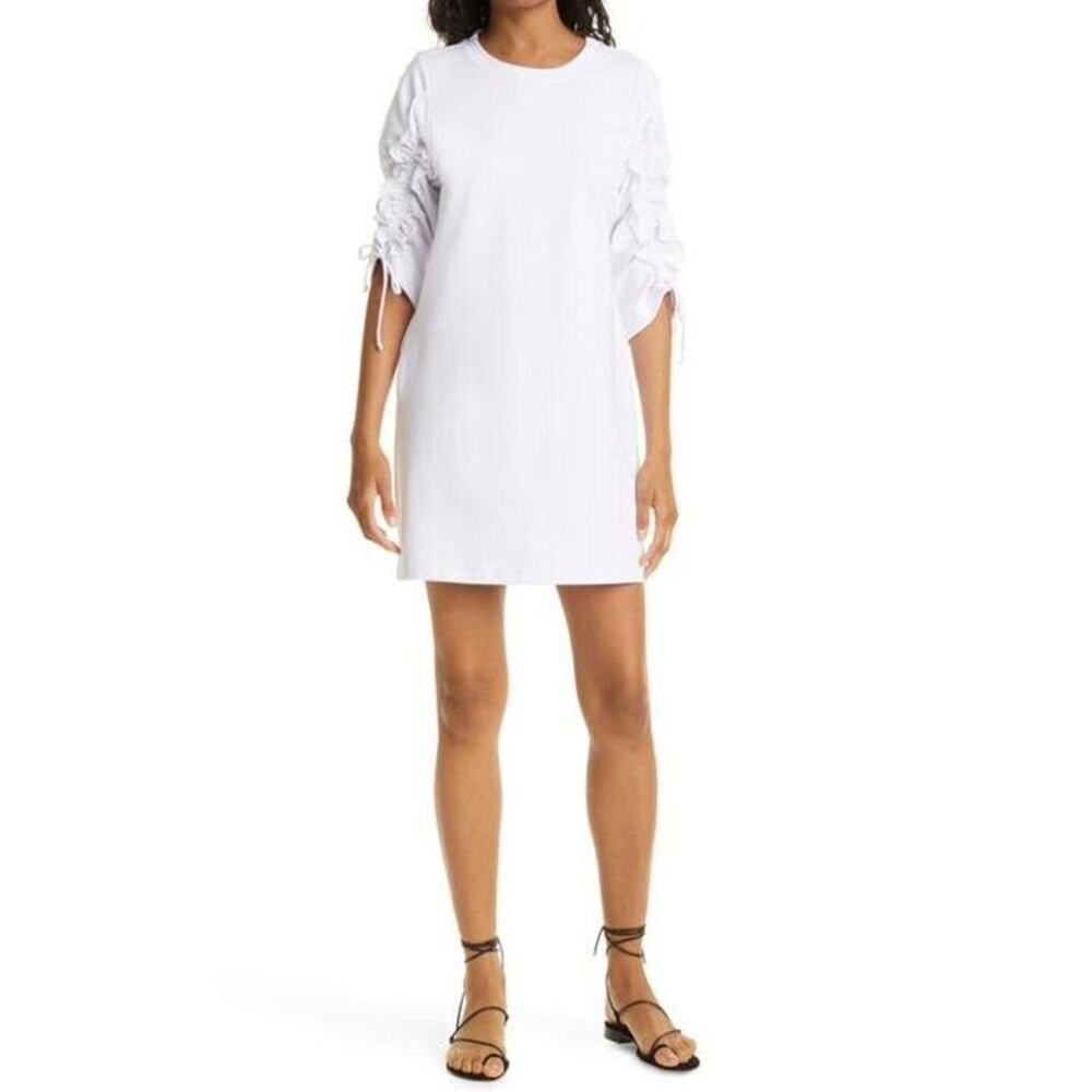 Kobi Halperin Shift Dress Women's Medium White Tie 3/4 Sleeve Pocketed B62